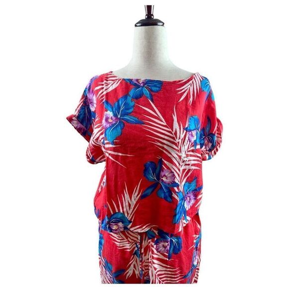 Vintage 80s Cotton Aloha 2 Piece Pant/Crop Top Set by LA Chic California - Picture 3 of 10